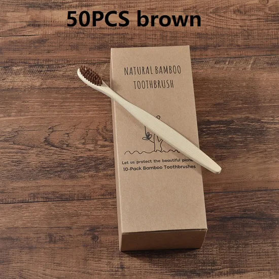 50PCS brown 50-Pack Vegan мягкая Щетинная зубная щетка бамбуковая зубная щетка cepillo dientes натуральная эко Capitellum бамбуковая фибра бамбуковая зубная щетка - Цвет: 50PCS brown