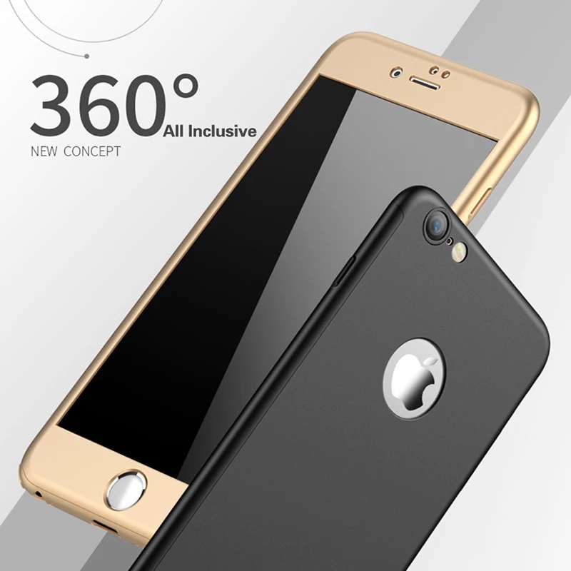 360 полный защитный чехол для Apple iPhone 5 5S SE 6 6S Plus + Тонкий Жесткий ПК бесплатная 9H