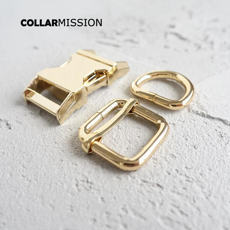

Retailing (metal buckle+adjust buckle+D ring/set) DIY dog collar 20mm golden webbing sewing accessory high quality plated buckle