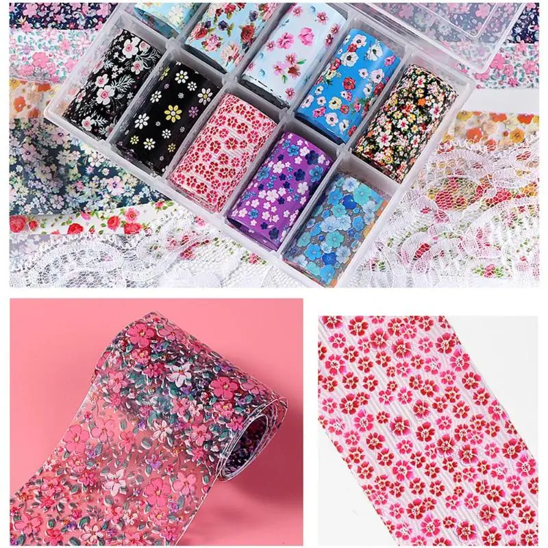 Набор цветной фольги для ногтей с цветочным принтом 10 шт.|Стикеры и наклейки| |