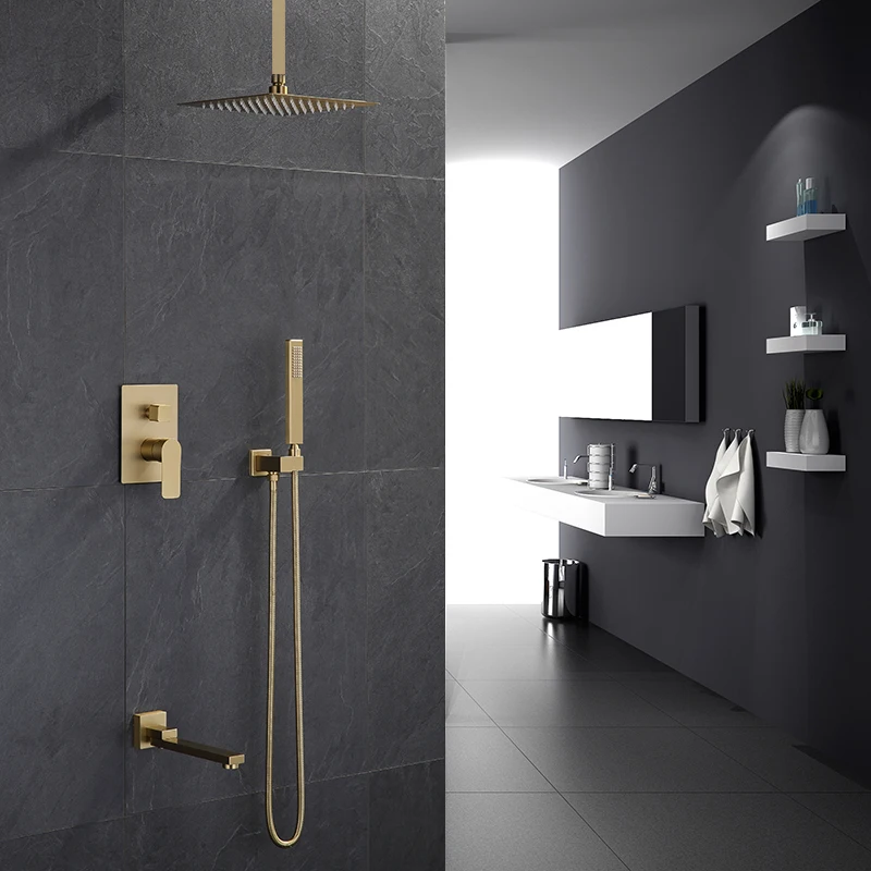 Gold Brass Rainfall Shower Head Widespread Waterfall Tub Mixer Tap Bathroom Bath Faucet Set Wall System | Обустройство дома
