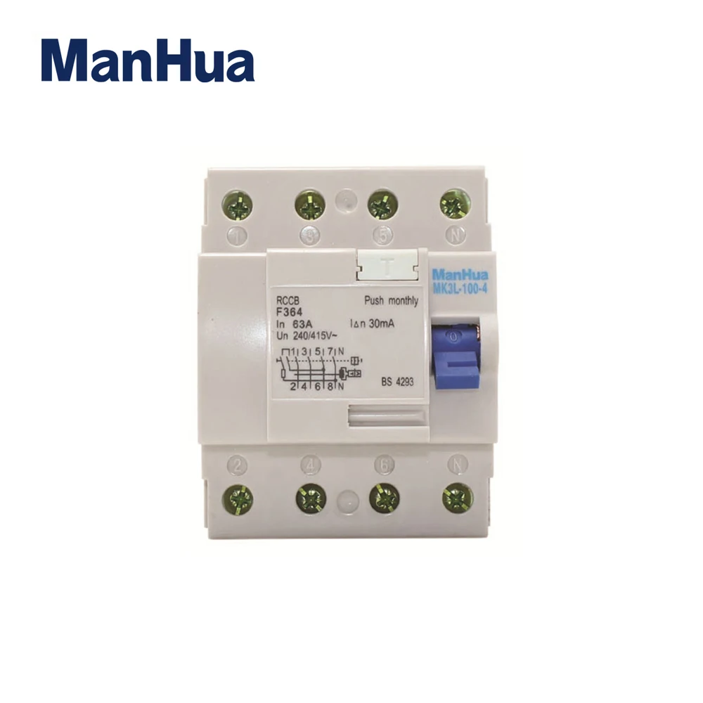 ManHua 4 полюса 30mA 63A остаточный ток Rcd F364 автомат защити цепи