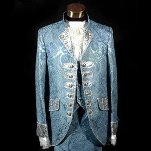 

Blue Royal Mens Period Costume Medieval Renaissance Stage Performance Prince Charming Fairy Tale William Colonial Stage Costumes