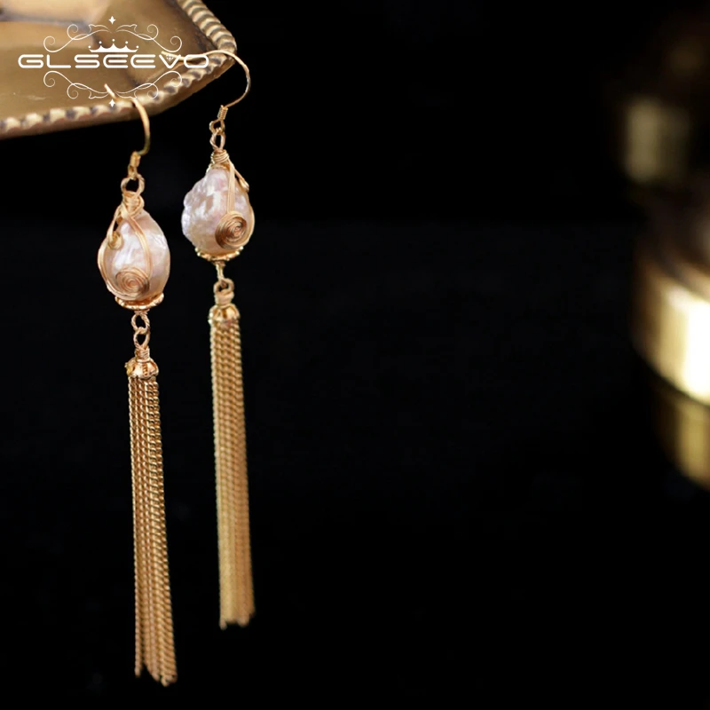 Женские Висячие серьги GLSEEVO длинные висячие для свадьбы с натуральным жемчугом