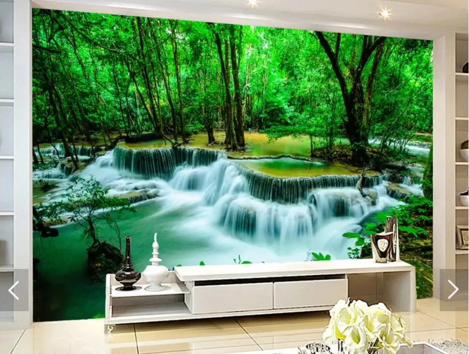 Nature Forest Waterfall Wallpaper Murals Wall Paper Wall Art Painting Canvas Papel Pintado 3d Foggy Forests Mural  Contact Paper