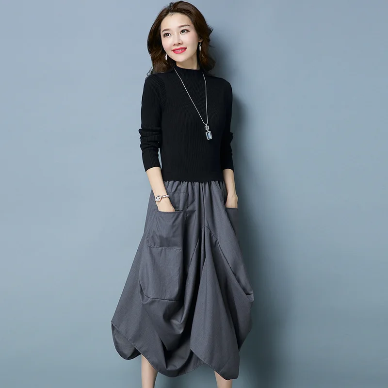 Платье Свитер женское трикотажное ТРАПЕЦИЕВИДНОЕ с длинным рукавом и высоким