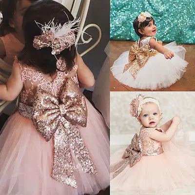 2018 Princess Kids Baby Girl Sequins Bowknot Dress Party Dresses Christmas Bow Summer Costume 0-10Y | Детская одежда и обувь