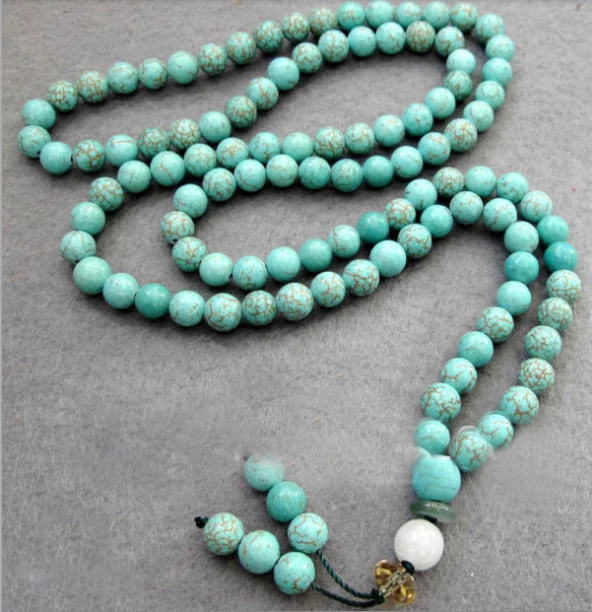 

8mm Round Stone howlite Buddhist Buddha Meditation 108 Bead Prayer Bead Mala Bracelet / Necklace