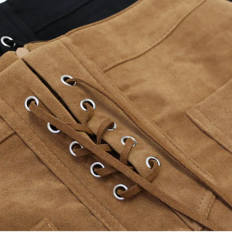 Женская кожаная замшевая юбка на шнуровке Облегающие юбки с перекрестной