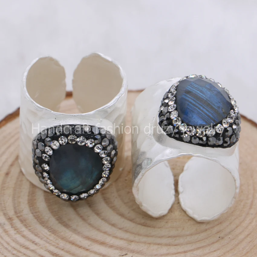Натуральные Синие камни Друза взрыва кольца из натурального камня Ювелирные