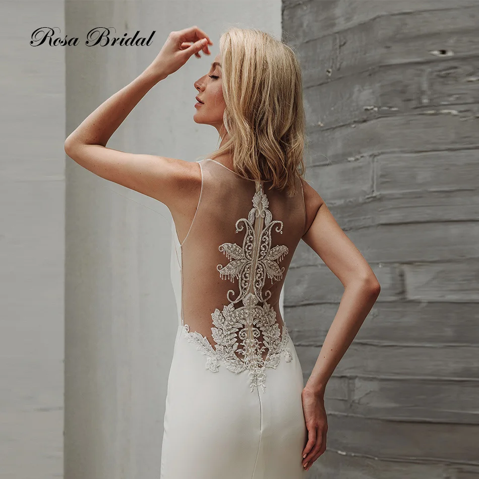 Свадебное платье Русалка с вышивкой воротником лодочкой без рукавов|Свадебные