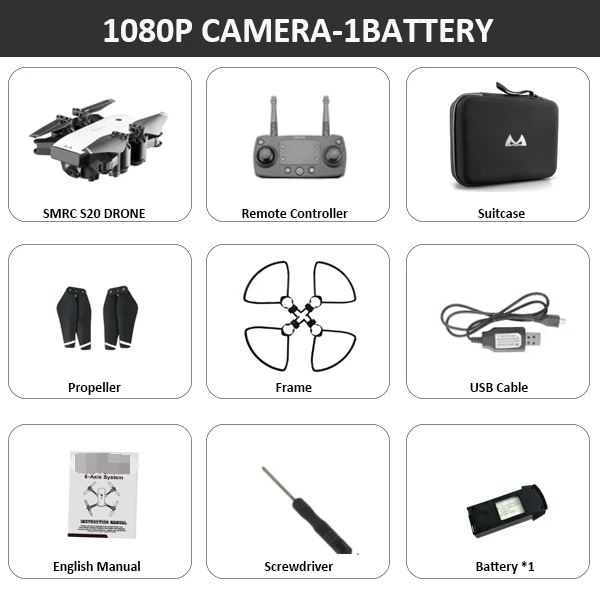 SMRC S20 Дрон с HD 1080P 4K камерой Квадрокоптер парящий FPV Квадрокоптеры 5MP складной RC вертолет сумка для хранения игрушка для мальчика - Цвет: 1080 1BAT