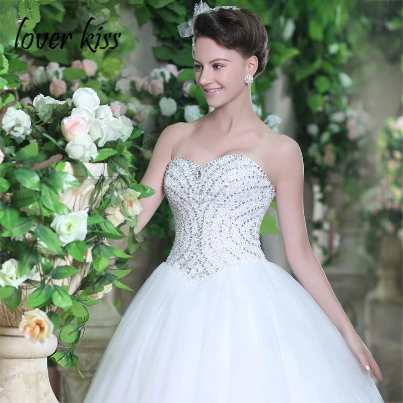 

Lover Kiss vestidos novia 2021 Sparkly Strapless Wedding Dress Beaded Sequined Tulle Corset Bridal Gown