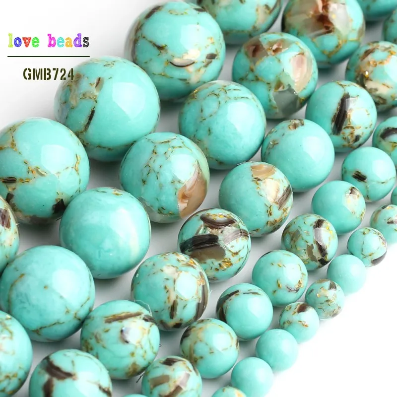 Green Shell Howlite Stone Round Loose Beads for Jewelry Making 15'' Strand DIY Bracelet 4/6/8/10/12mm