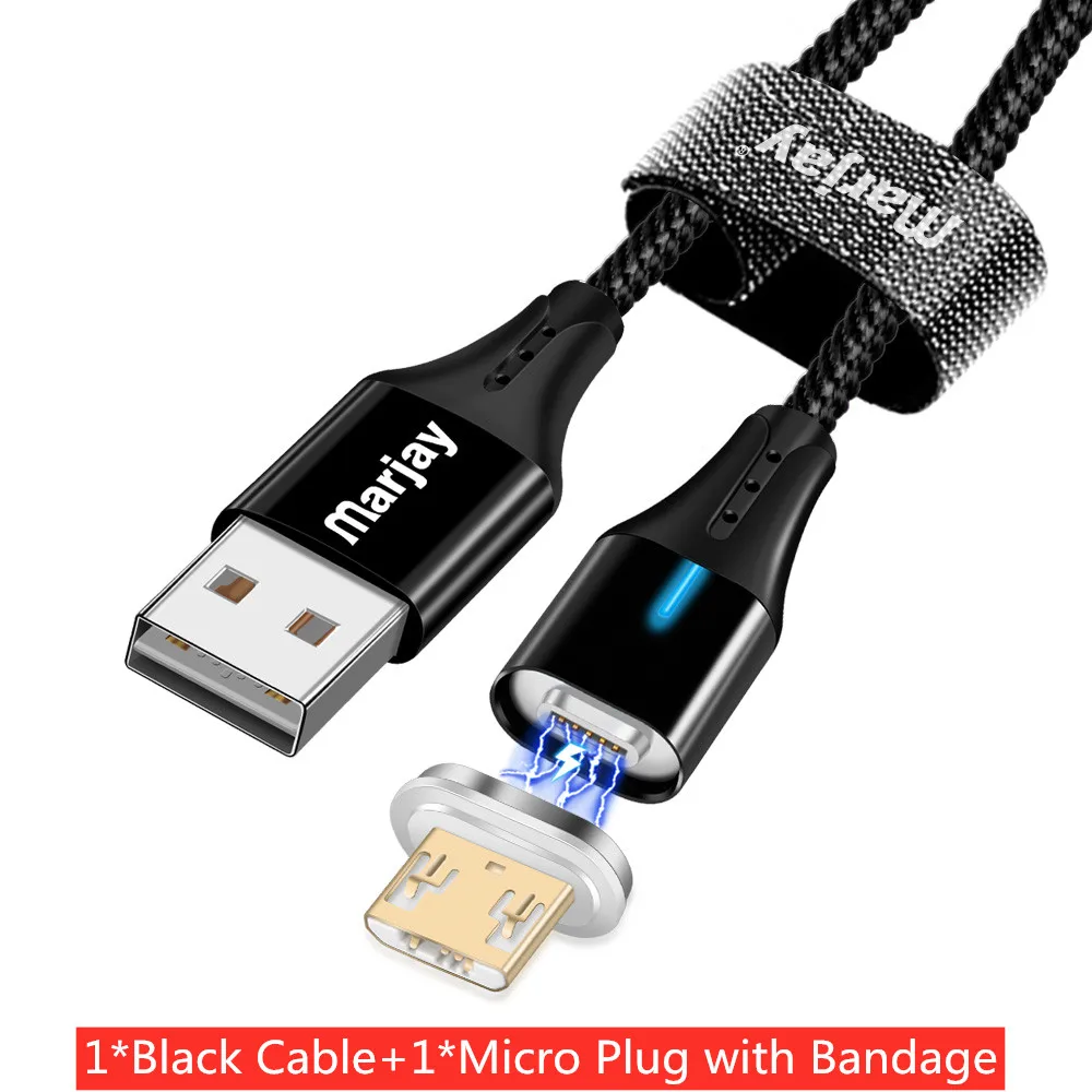 Магнитный кабель Marjay, 3 А, быстрая зарядка, Micro usb кабель для samsung S7, Xiaomi Redmi Note 5 Pro 4, Android, магнитный кабель для передачи данных - Цвет: Black For Micro