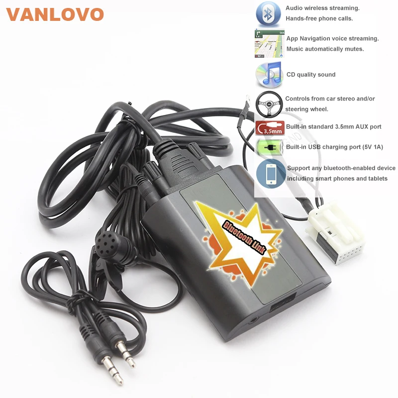 Автомобильный комплект Bluetooth Link с адаптером Aux-in и USB-зарядным устройством для SEAT