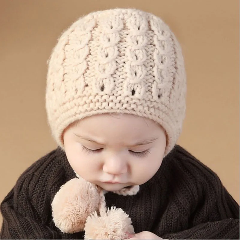 New winter children's hat pure color baby wool knitted lace protectors hats Handmade warm hand | Детская одежда и обувь