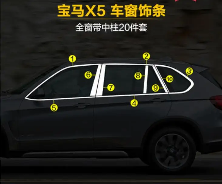 JIOYNG двери автомобиля Полный оконной рамы подоконник литья Накладка для BMW X5 E70 2008