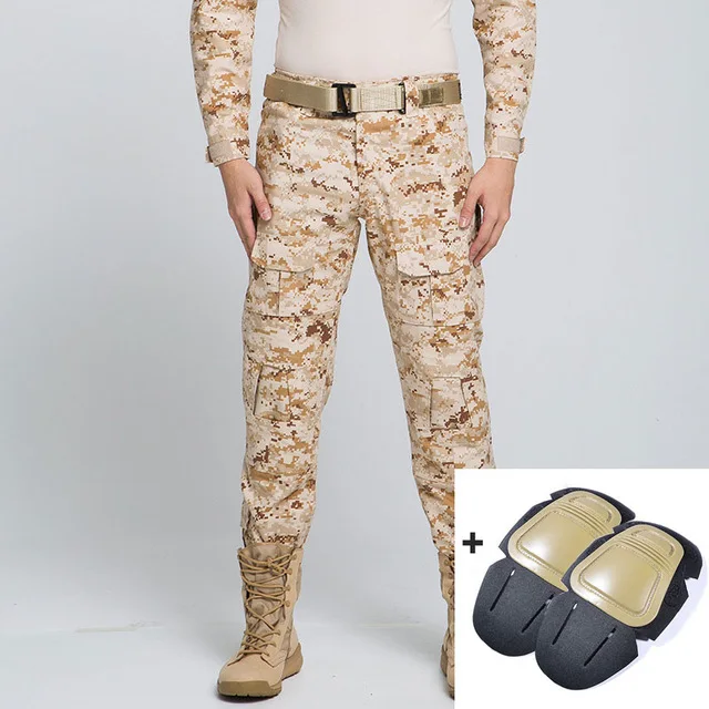 With knee pads. Тактические штаны Военные Брюки карго Мужские наколенники спецназ армейская страйкбольная камуфляжная одежда Охотник полевые боевые брюки Лесной - Цвет: With knee pads.