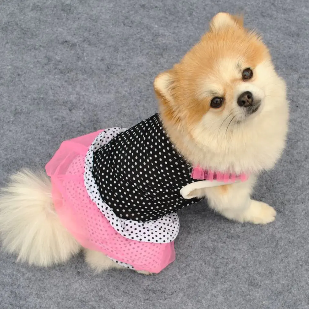 Fashion Pet Cat Dog Dress Dots Printed Patchwork Gauze Sleeveless Dress Elastic Comfortable Cute Summer Pet Clothes