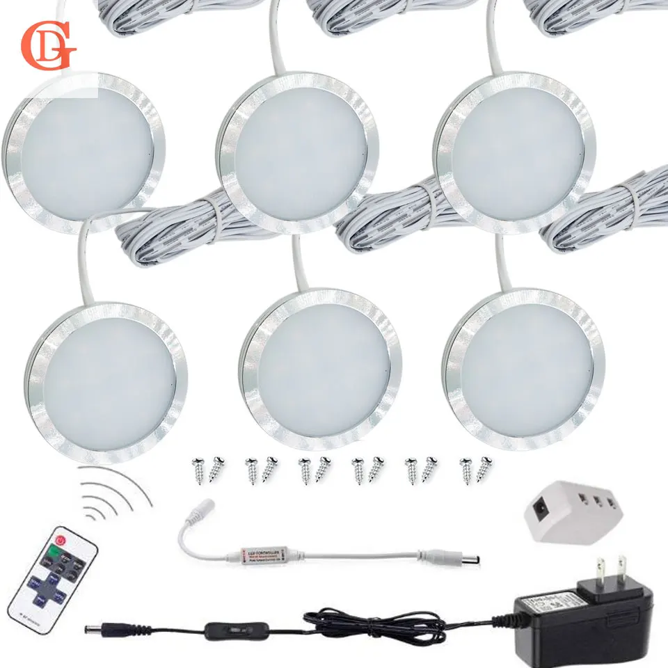 

6pc/set LED Puck Light 12V 2.5W LED Under Cabinet Light Wireless Control LED Counter Light LED Cabinet light With On/off Switch