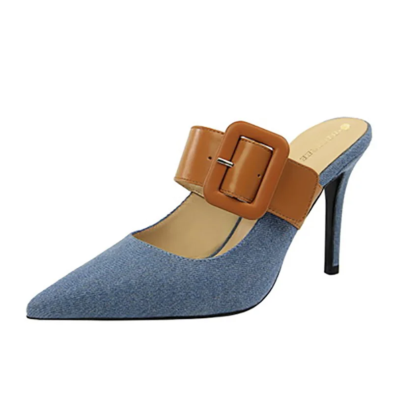 Евро-американские женские туфли тапочки-тюки на высоком каблуке и с неглубоким