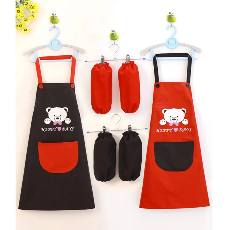 

Cute Kids Child Apron Set Waterproof Kitchen Painting Cooking Backing Apron Cartoon Bear Bibs With Oversleeve Custom Logo