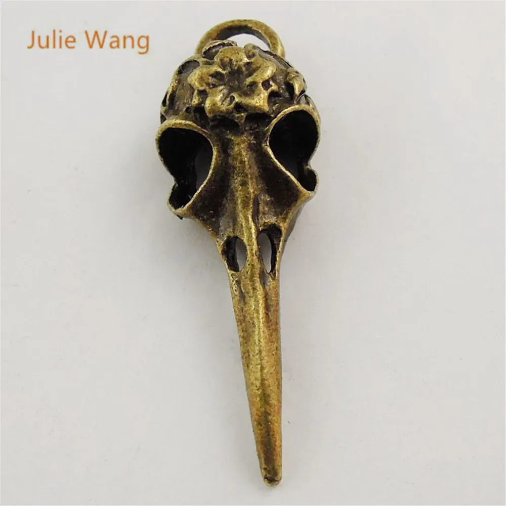 Julie Wang 5 шт. птица клюв талисманы череп птица голова античная бронза кулон браслет серьги Мода Панк ювелирные изделия изготовление аксессуаров