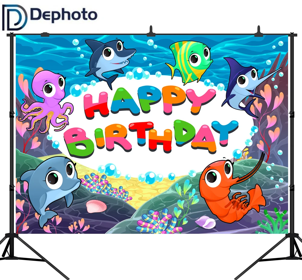DePhoto фотография Фон подводный мир Милая Акула Осьминог фон с кораллами ребенок