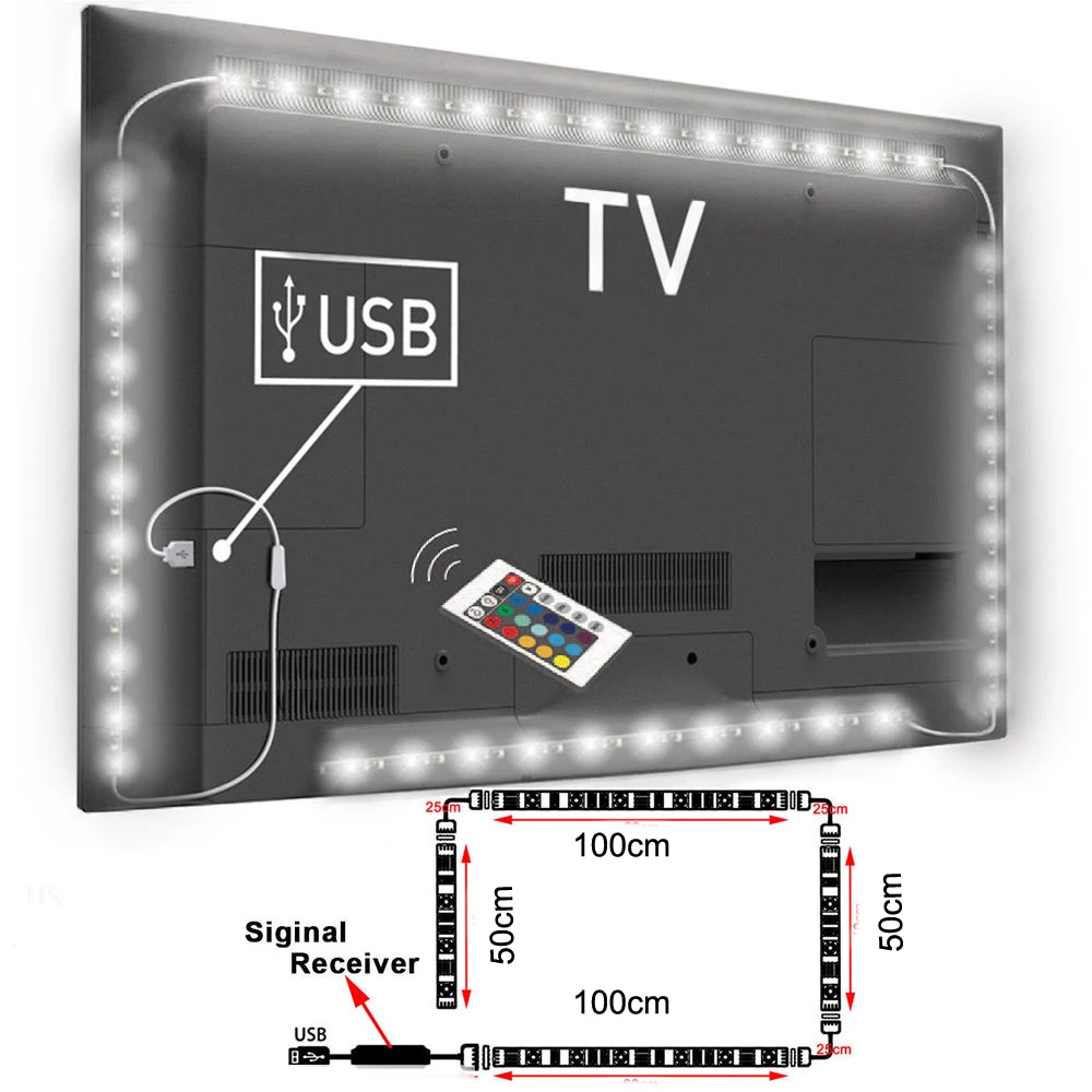 USB Светодиодная лента RGB SMD 5050 гибкие лампы для ноутбука телевизора фоновое