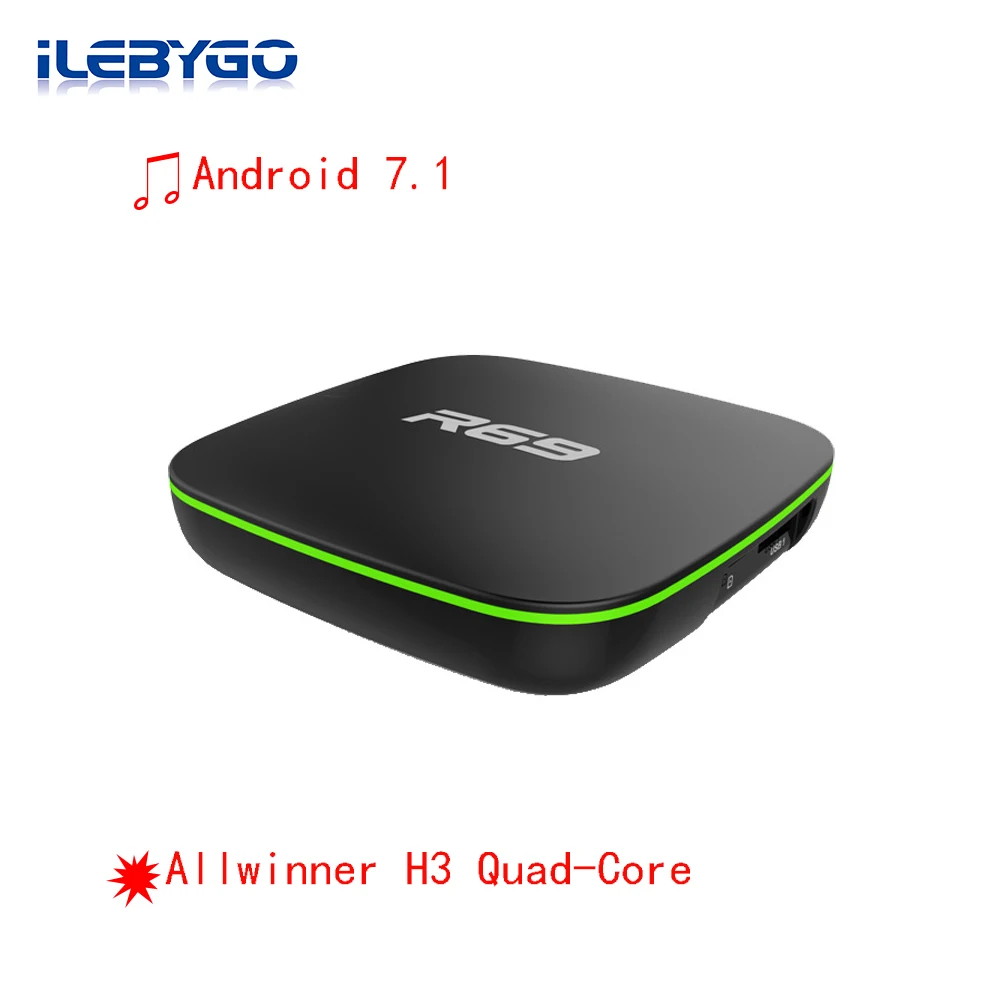 ILebygo Smart ТВ коробка R69 Android 7,1 ТВ Box Allwinner H3 Quad-Core 2,4G Wi-Fi Декодер каналов кабельного телевидения 1080 P HD movie 1 GB 8 GB Media player