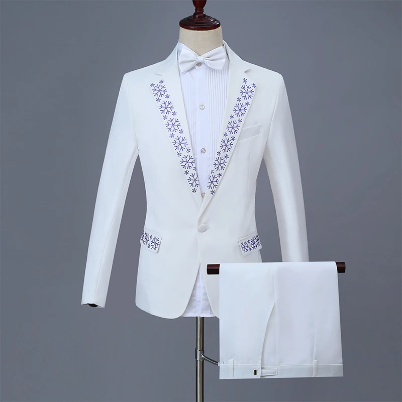 

Male Blazer Jacket Pants Suit Adults Wedding Host Formal Slim Crystal Outfit Men Singer Dancer Nightclub Stage Costume Set DT763