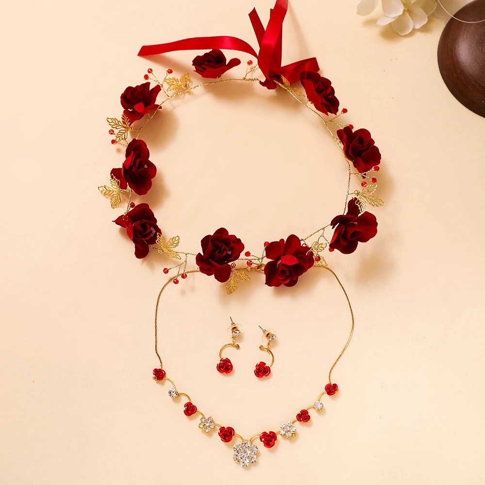 3 шт./компл. набор украшений в виде цветка красная Цветочная повязка на голову