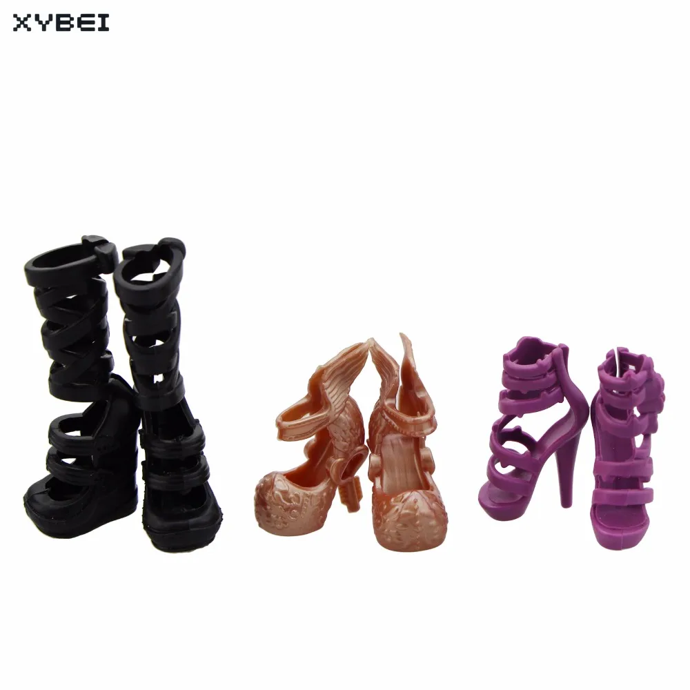 Ботинки разноцветные пластиковые на высоком каблуке 3 пары/Лот|boots for doll|monster high