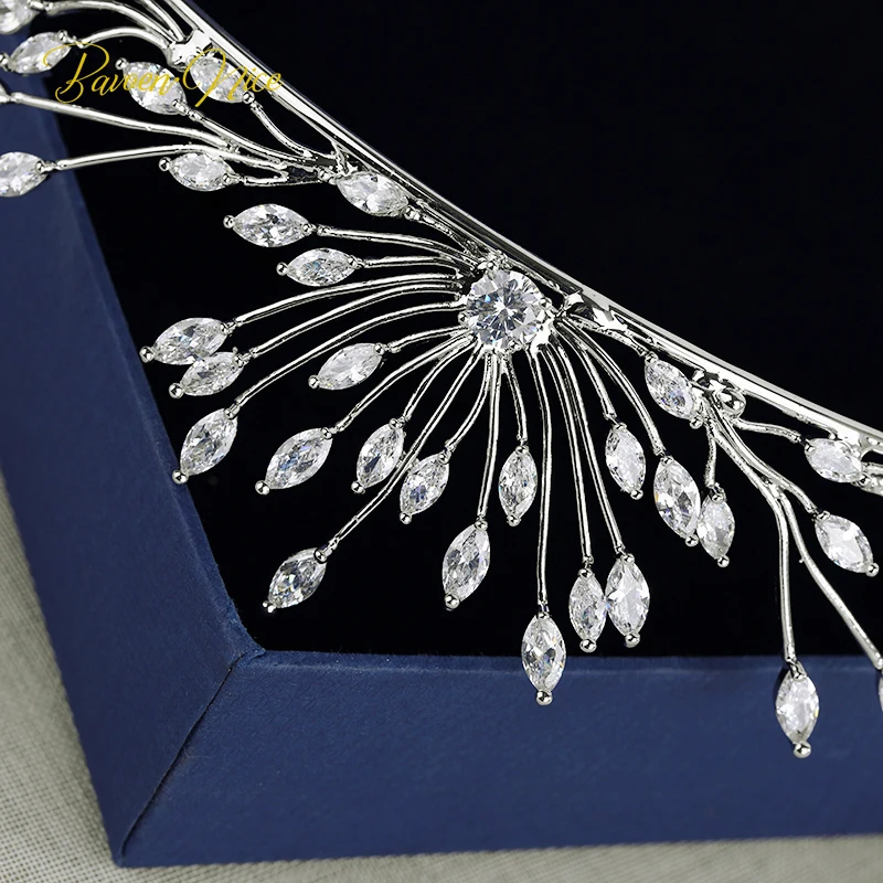 European Simple Leaves Zircon Bridal Hair Jewelry Crystal Bride Tiara Crowns Silver Wedding Accessories | Украшения и аксессуары
