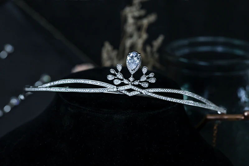 Himstory Simple French Designs Clear Shinny Zircon Brides Crowns Tiaras Wedding Hairbands Hair Accessories Party Hair Jewelry