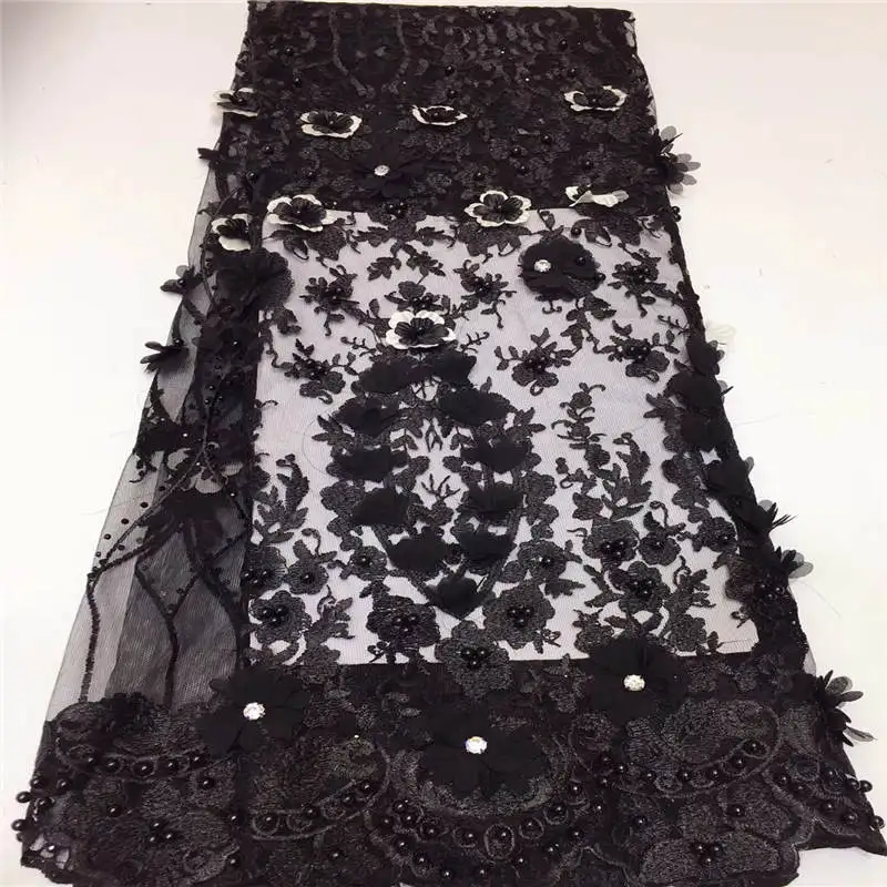 2019 Высококачественная 3d кружевная ткань Африканская Тюлевая черная французская