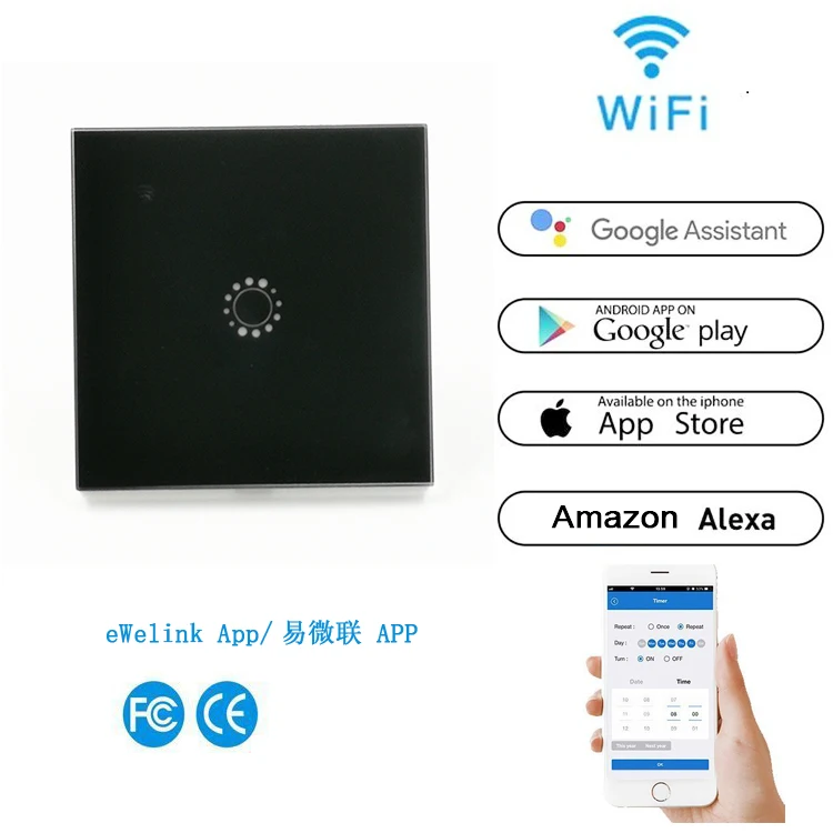 Alexa Google совместимый WiFi умный выключатель света сенсорный пульт дистанционного