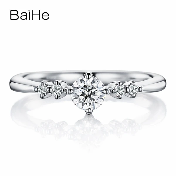 BAIHE Solid 18 K Белое Золото 0.20CT Сертифицированный FG/SI круглый натуральный бриллиант свадебные женские модные ювелирные изделия Подарочное кольцо