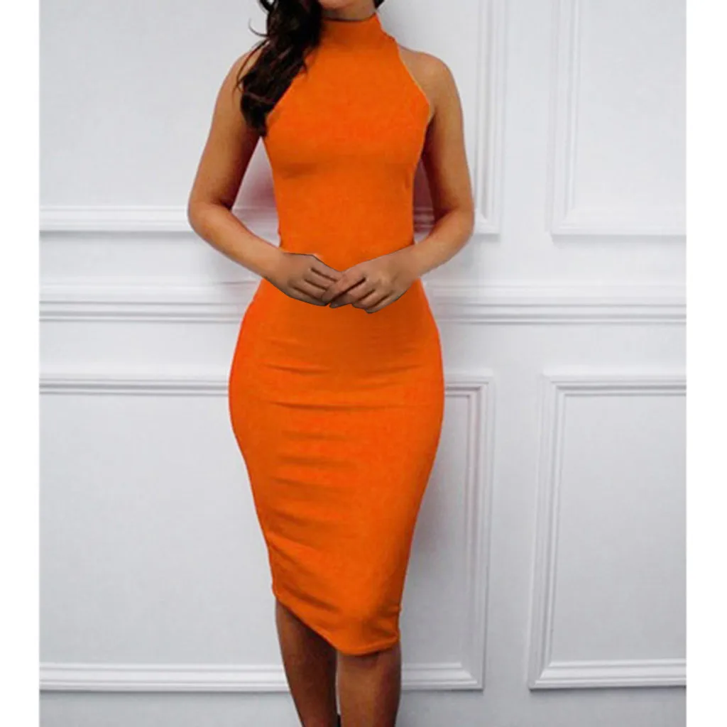 Женское облегающее платье без бретелек с открытой спиной до колена водолазка