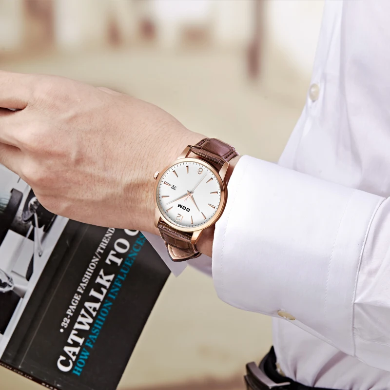 DOM человек часы Роскошные брендовые водонепроницаемые Стиль кварцевые кожа