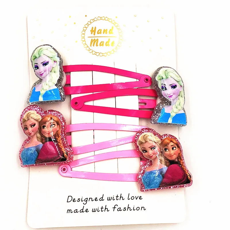 4Pcs Cute Children Shiny Hair Clip Headwear Princess Elsa Anna Kids pins Accessories Girls Barrettes Party Gift Tiaras | Детская одежда