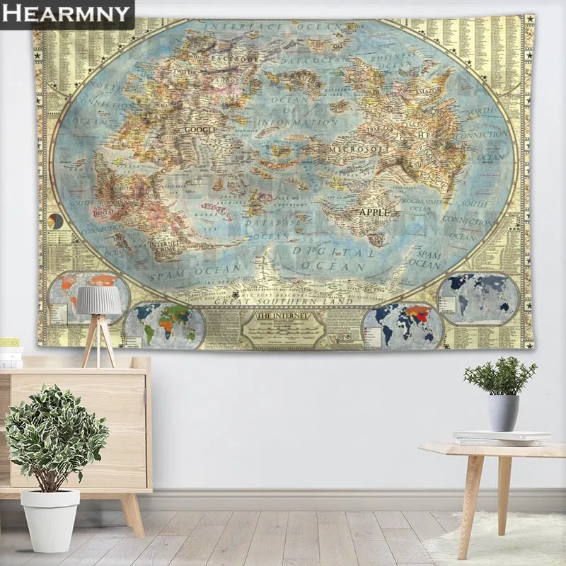Настенный гобелен с изображением карты мира на заказ декоративный красочным