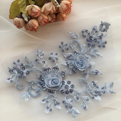 gray blue 1 шт. жемчужина бисером 3D нашивка цветы кружево Аппликация Diy пришить патчи свадебное платье Декор цветочный костюм с патчем - Цвет: gray blue