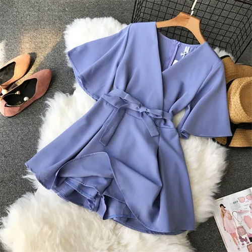 light blue Тонкий Модный сексуальный бандажный комбинезон с v-образным вырезом, повседневный элегантный женский комбинезон, Летний Пляжный комбинезон, праздничный базовый комбинезон с завязками - Цвет: light blue