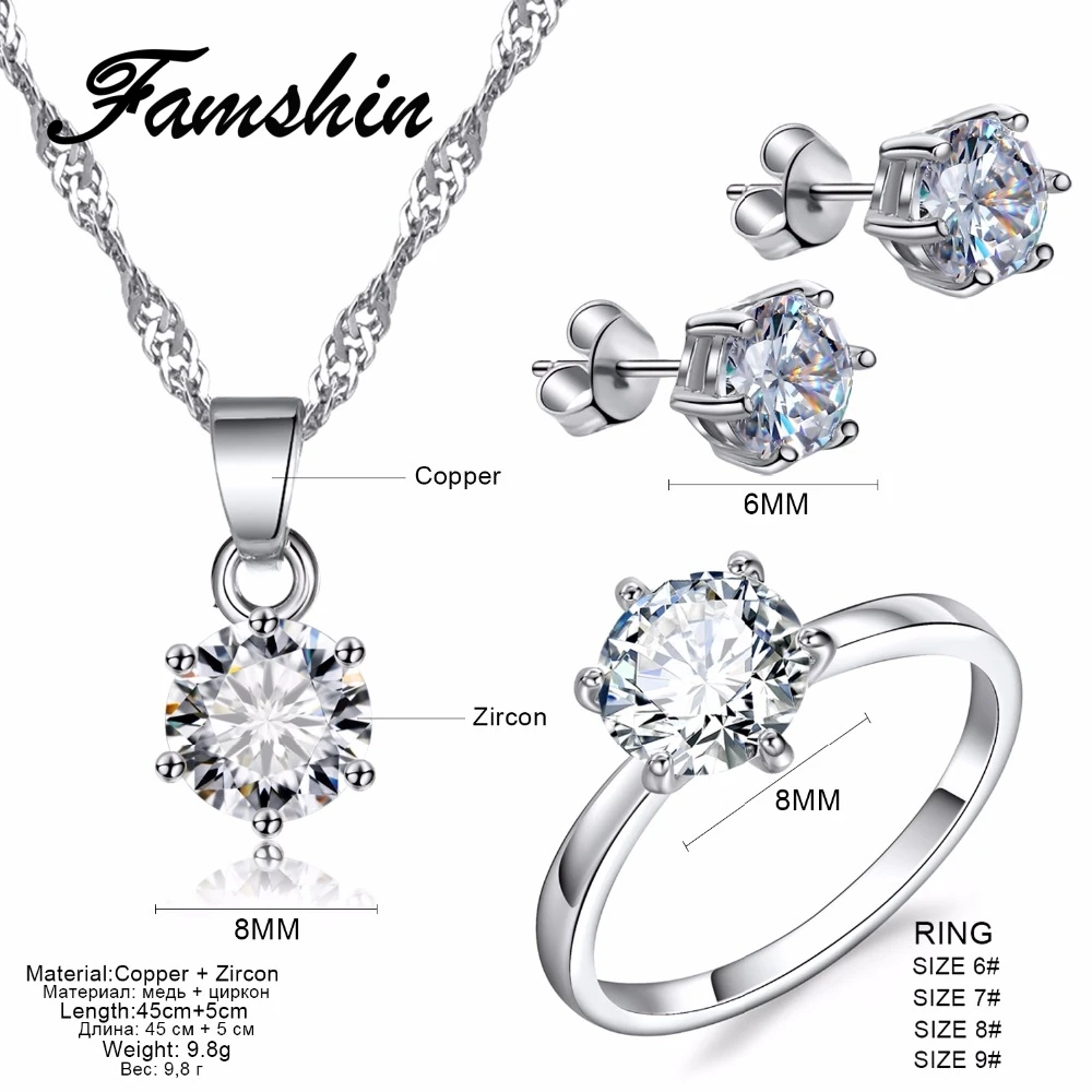 Женский комплект ювелирных изделий FAMSHIN серебряное ювелирное изделие с