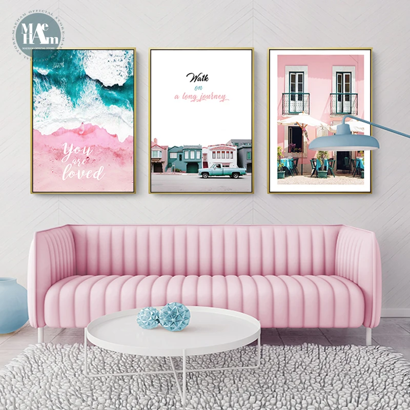 Скандинавский холст розовые цветы строительные стены художественные плакаты