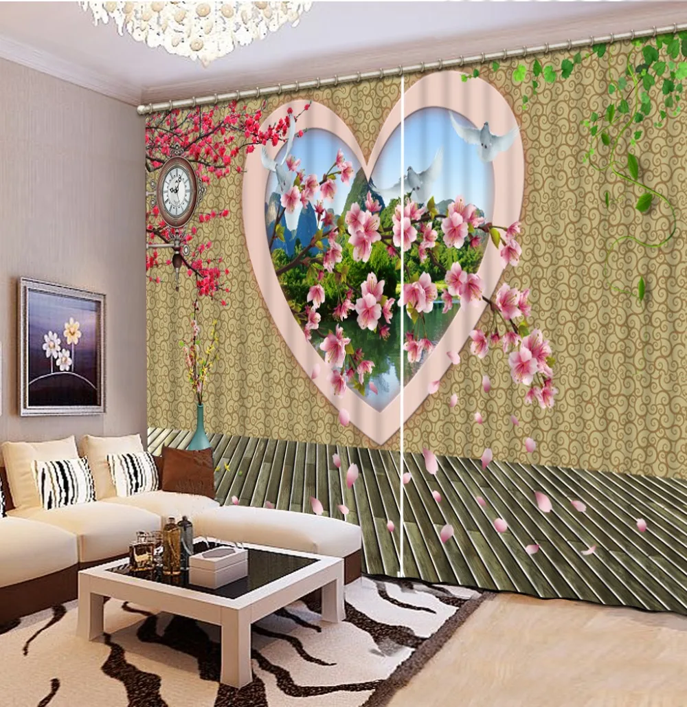 Фото Шторы 3d окно любовь стена цветок ветка Гостиная Спальня 3D шторы | Дом и сад