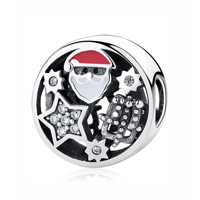 Chrismas Eve Аутентичные 925 Серебряный Бисер Очарование Праздник Рождественская елка Санта талисманы в виде северного оленя Fit Pandora Браслеты Женские DIY ювелирные изделия - Цвет: Chrismas Eve
