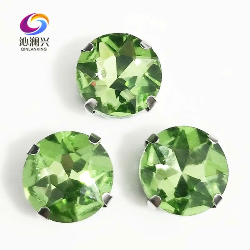 

Free shipping Light green round shape good quality Glass Crystal sew on rhinestone with holes,Diy Clothing accessories SWB18
